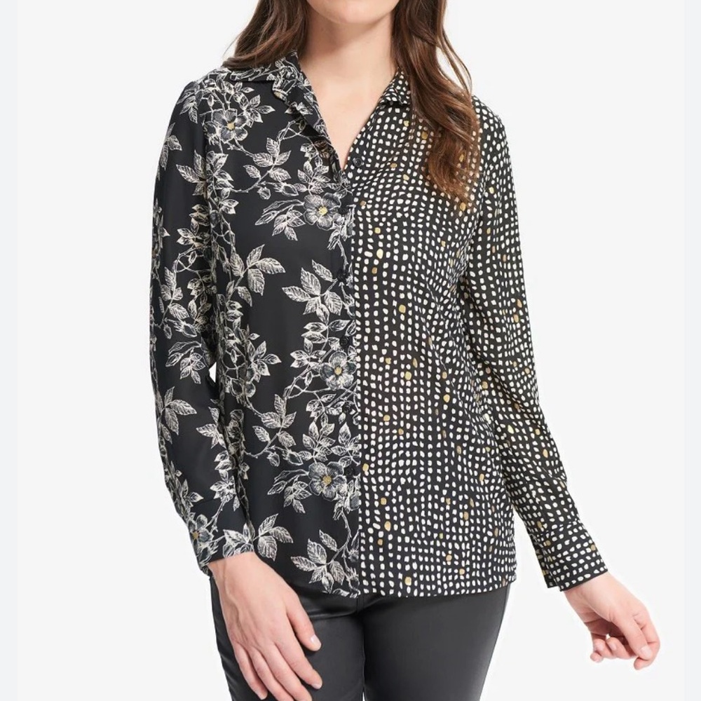 JOSEPH RIBKOFF mixed print button down shirt blouse women’s size 8 top